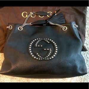 GUCCI Pebbled Calfskin LARGE Studded Soho Chain Shoulder Bag BRAND NEW W/TAG
